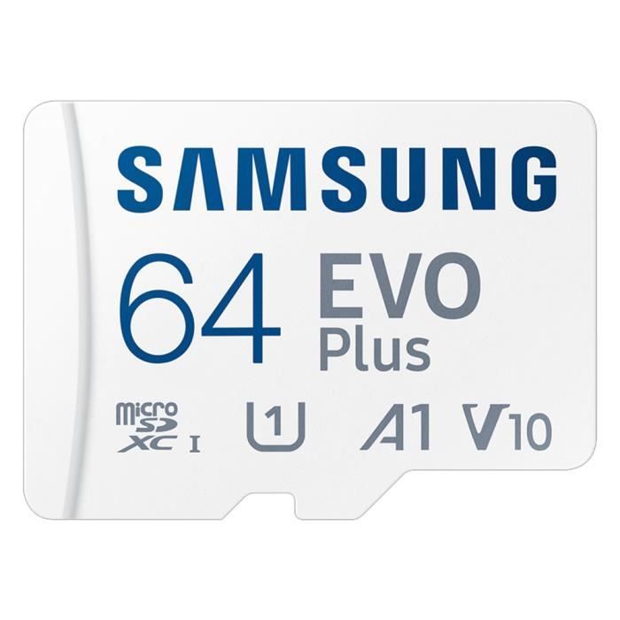 SAMSUNG EVO Plus Carte TF 64 Go U1 A1 V10 Carte Micro SD haute vitesse jusqu'à 130 Mo - s Vitesse de lecture pour la surveilla-I