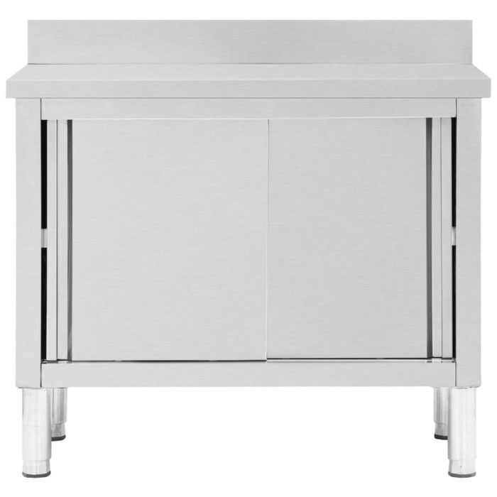 Mesa de trabajo vidaXL con puertas correderas, 100x50x(95-97)cm, acero inoxidable