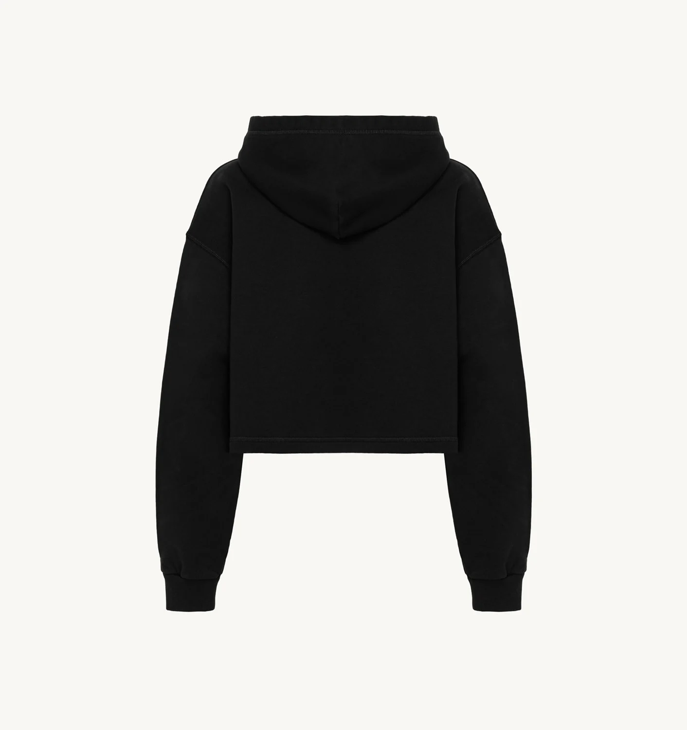 Hanorac negru, scurt, din jersey de bumbac