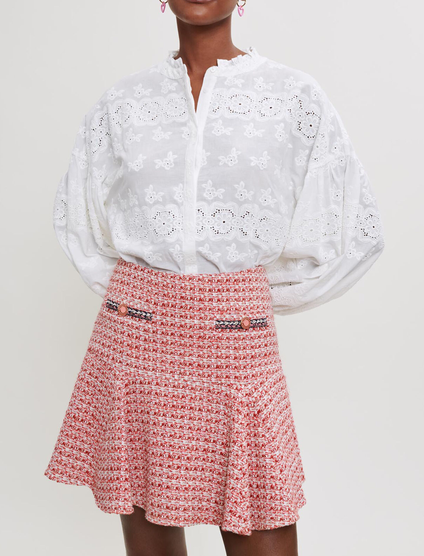 Tweedrok met etnische versiering - Roze / rood