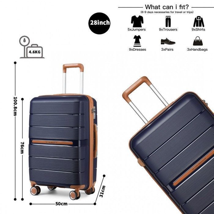 Grote reiskoffer van British Traveller, 76x50x31 cm, met wieltjes en TSA-slot, handbagage - 92 liter, marineblauw