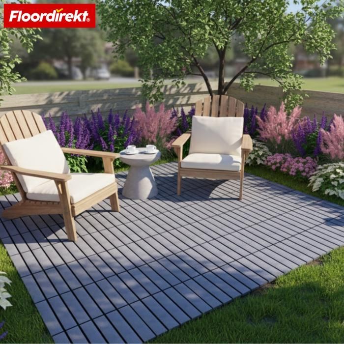 Set of 11 Elyse Grey Terrace Tiles 30 x 30 cm Clip-on Tiles with Wood Plank Effect - 1 m²