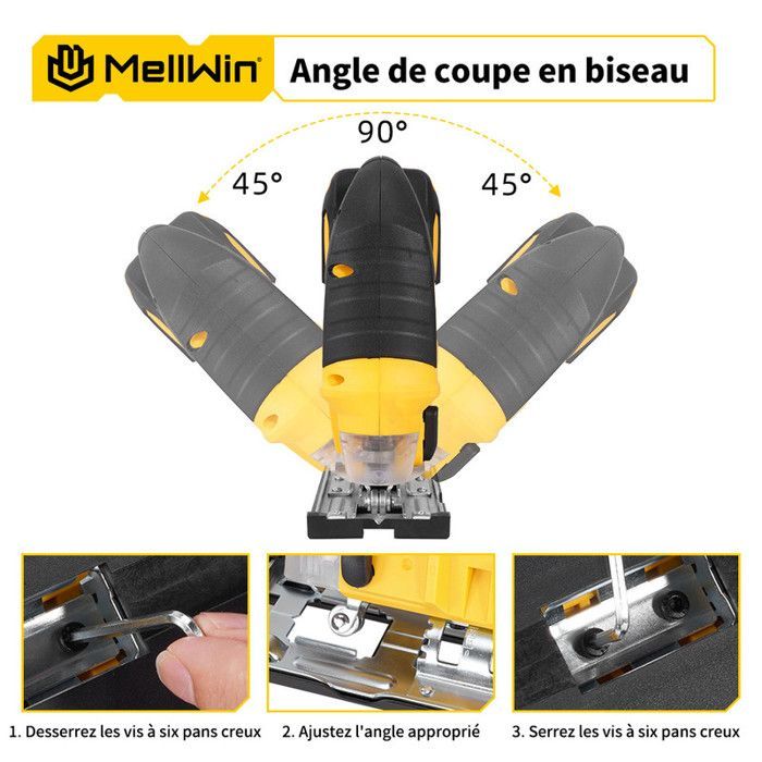 Scie sauteuse - MELLWIN - Sans fil - 3 vitesses - 31 lames - 2x1500mAh