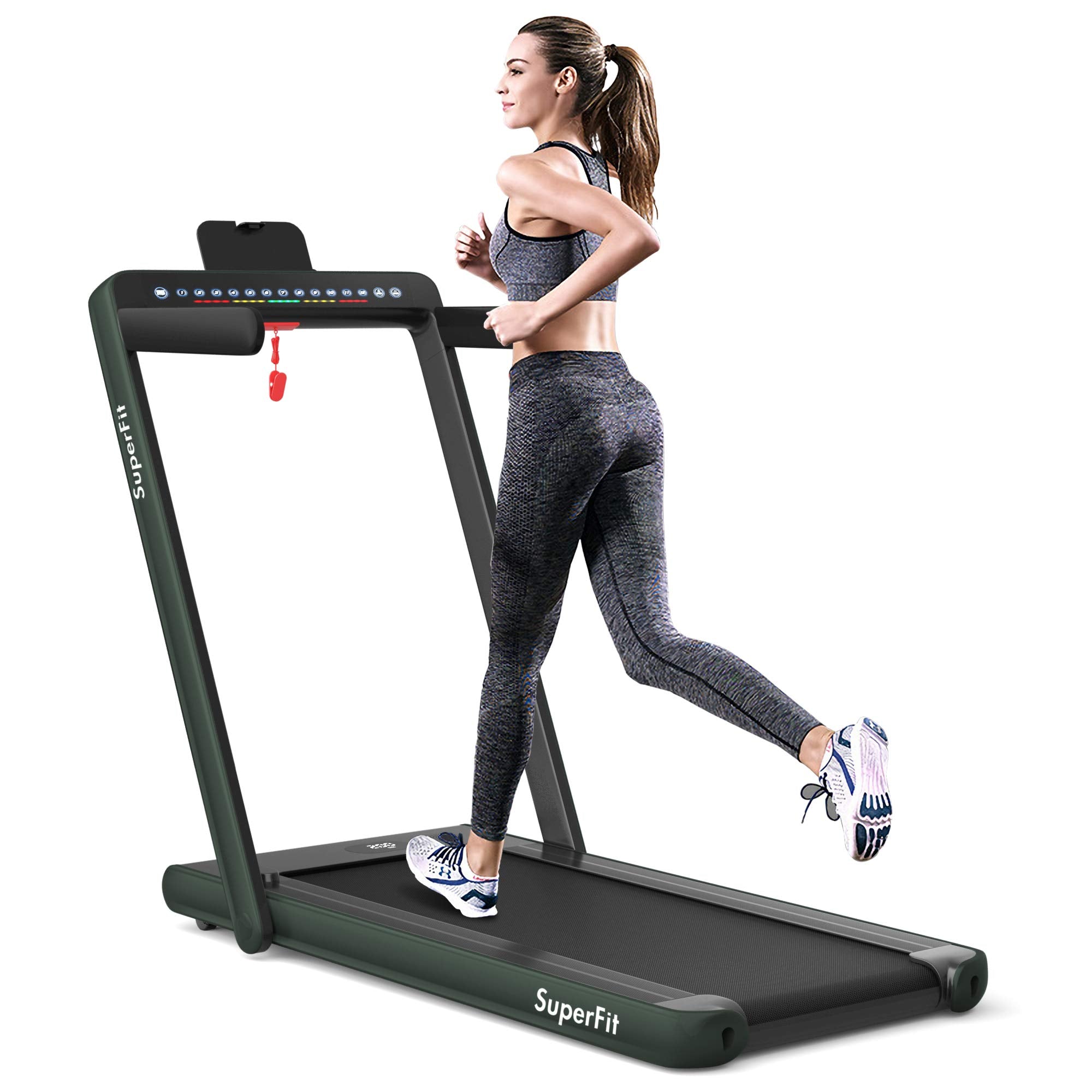 2-in-1 opklapbare loopband met dubbel display, 2,25 pk Superfit elektrische loopband voor onder het bureau