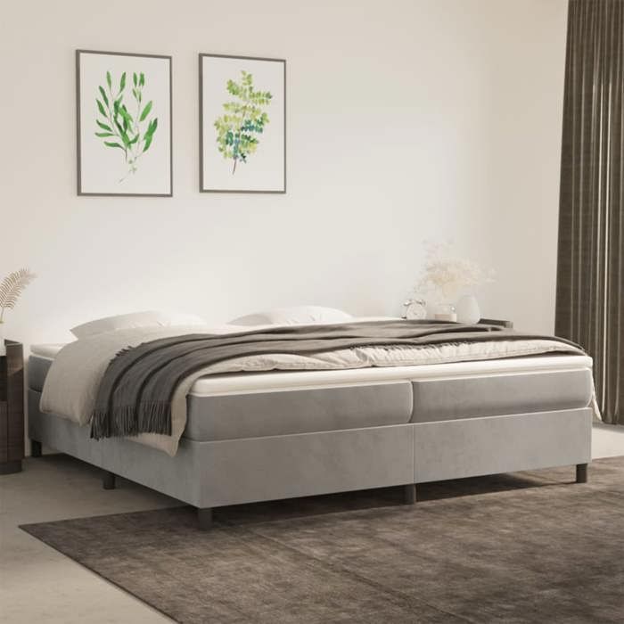 Grå 200 x 200 cm - Træseng - Maksimal belastning 150 kg - Lysegrå fjedersengramme 200x200 cm fløjl 005_605885