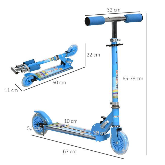 HOMCOM - Patinete - Metal - 67x32x78cm - Azul