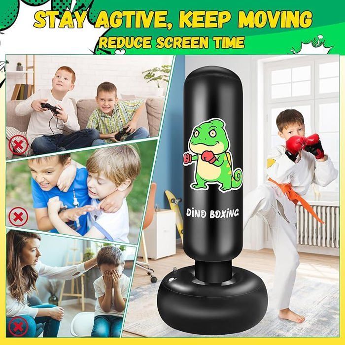 Sacco da boxe gonfiabile per bambini da 165 cm con guantoni, regalo per bambini e bambine dai 3 anni in su, marca DINO.