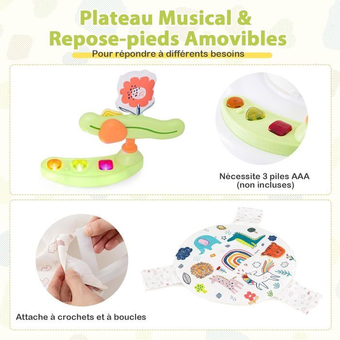 Andador musical para bebé COSTWAY Jumperoo - Altura ajustable - Juguetes interactivos - Caja de música con luces - Asiento giratorio 360° - A partir de 6 meses - Blanco