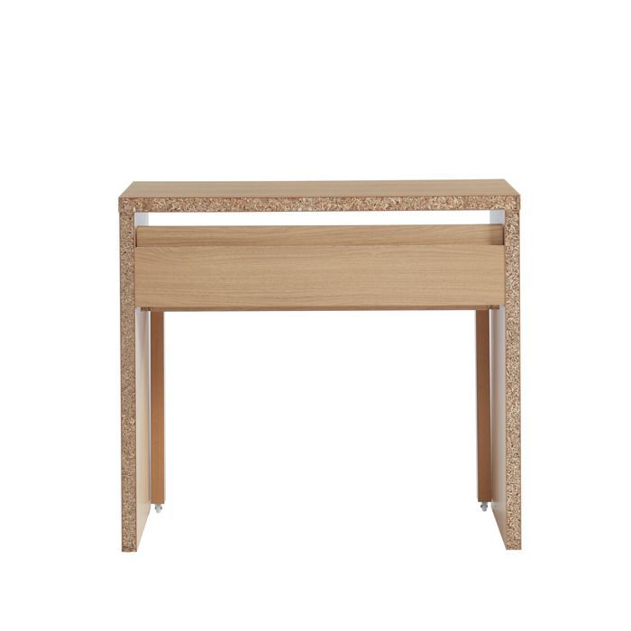 Bureau extensible STUDIO  blanc et effet chêne 2 tiroirs - Bois