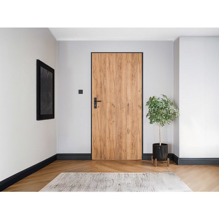 Porte d'entrée en acier pleine et inox H207 x L100 cm effet chêne - épaisseur 68 mm - poussant gauche - LUSADA