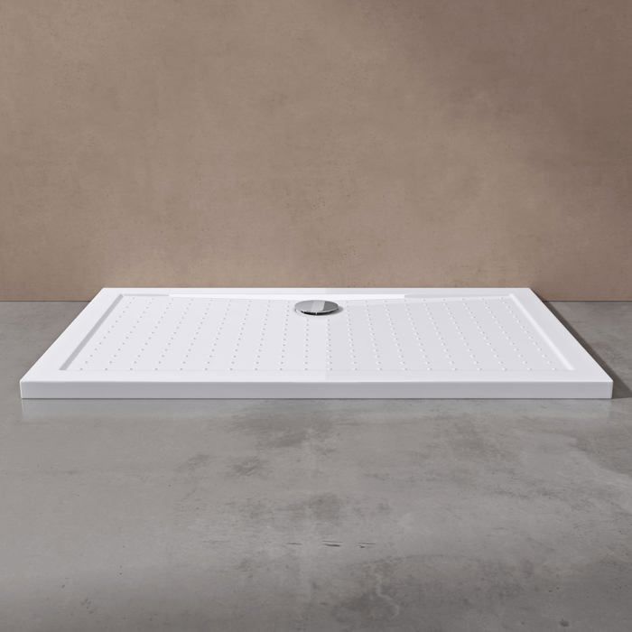 Plato de ducha acrílico Doporro Lucia04AR, antideslizante, blanco, plano, rectangular, 80x120x4cm, con desagüe AL01.