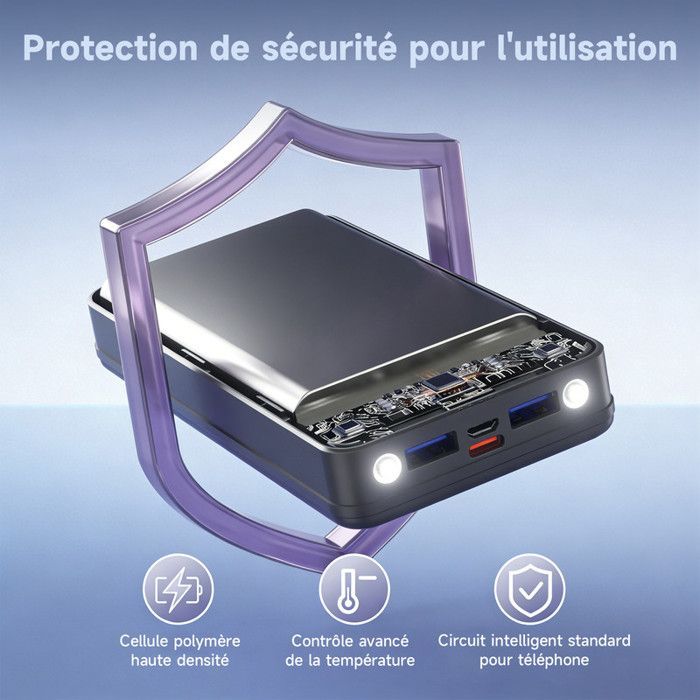 Bateria externa de 24000mAh, com 3 saídas/1 entrada, tela LCD e lanterna LED para smartphones.