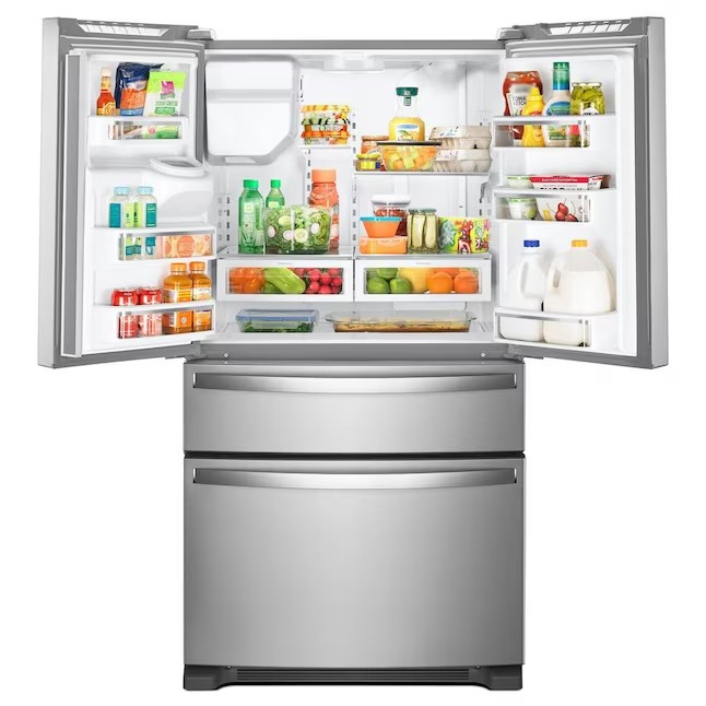 Whirlpool 24,5-cuft 4-dørs køleskab med franske døre og ismaskine (fingeraftryksbestandigt rustfrit stål) ENERGY STAR