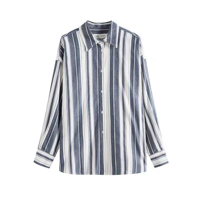 Nueva llegada Otoño Moda Coreana Camisas de manga larga sueltas a rayas para mujer Blusas casuales de algodón que combinan con todo Blusas femeninas S401