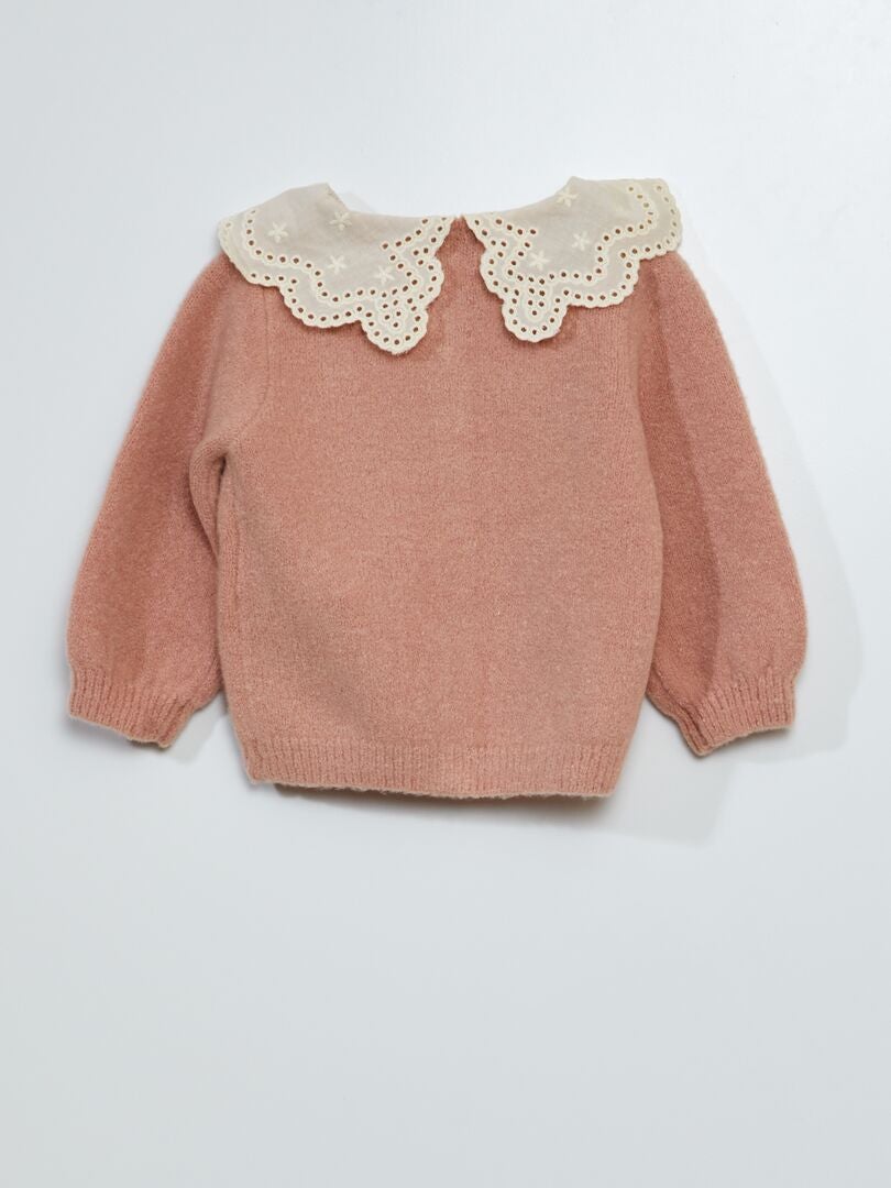 Cárdigan con cuello y bordado de punto inglés - rosa