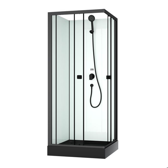 Mampara de ducha cuadrada completa de 80x80x200 cm - Puertas correderas - Plato de ducha negro mate