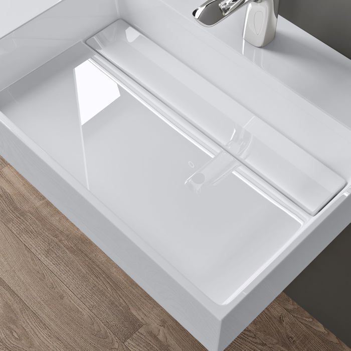 Lavabo mural doporro, blanco, 90 cm, lavabo de encimera con desagüe, lavabo rectangular, 90 x 48 x 13 cm, Colossum12-R