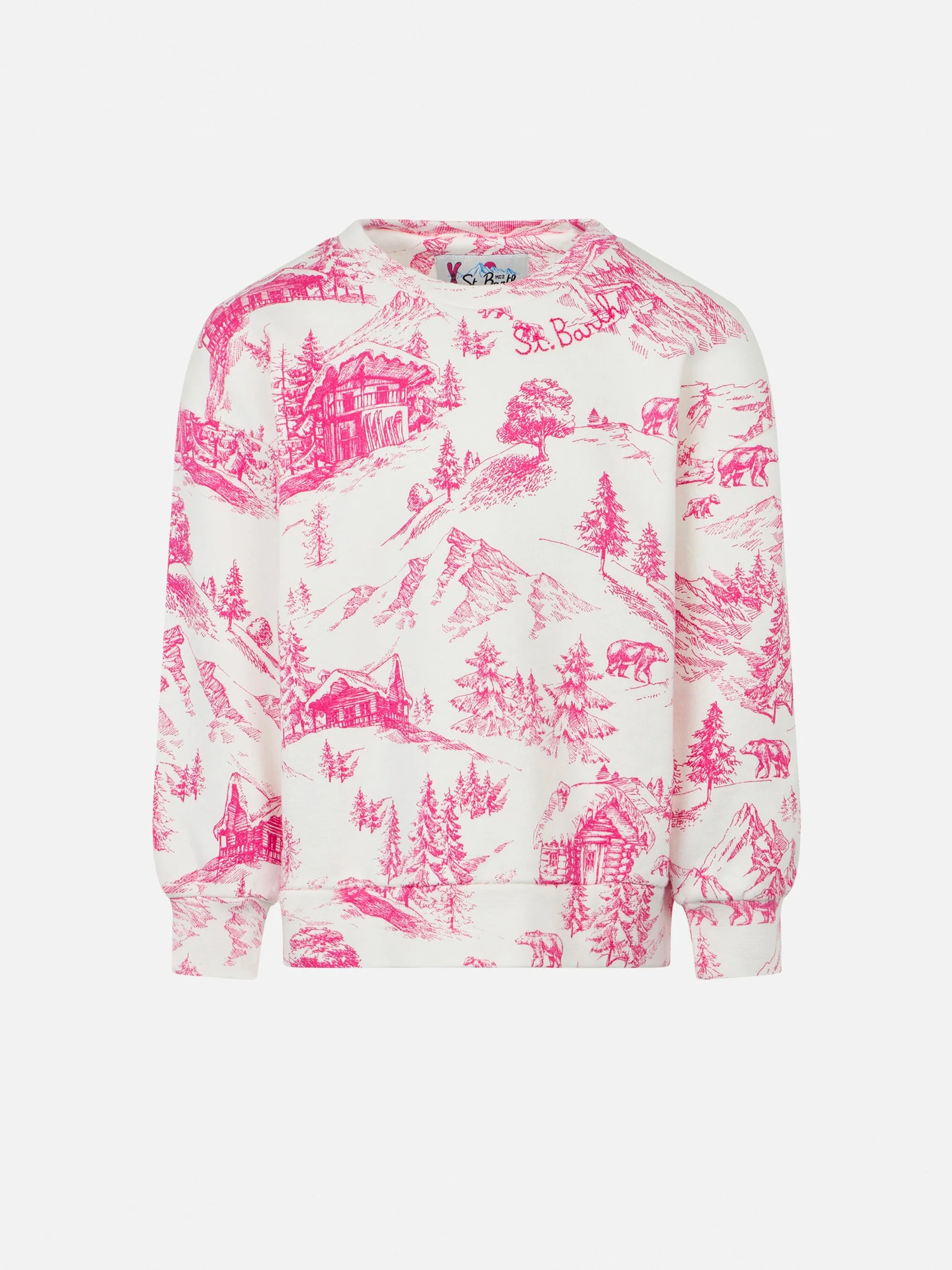 Trui met ronde hals voor meisjes met toile de jouy-print.