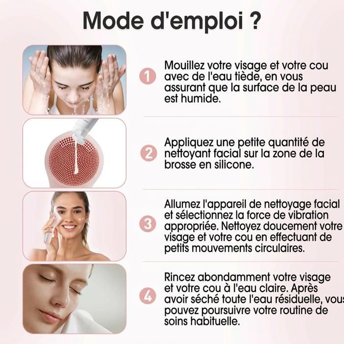 Brosse nettoyante visage électrique, adaptée aux hommes et aux femmes, nettoyage rapide, exfoliation, rechargeable par USB - Rose