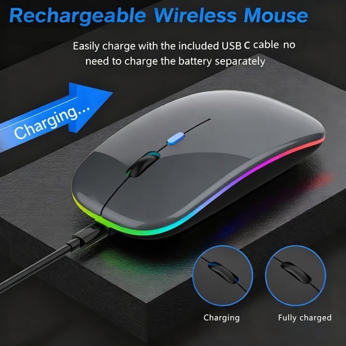 Ratón óptico inalámbrico KAL - Ratón inalámbrico USB de 2,4 GHz con Bluetooth, seguimiento óptico de 1600 DPI, modo dual, recargable, para PC/Mac/iPad