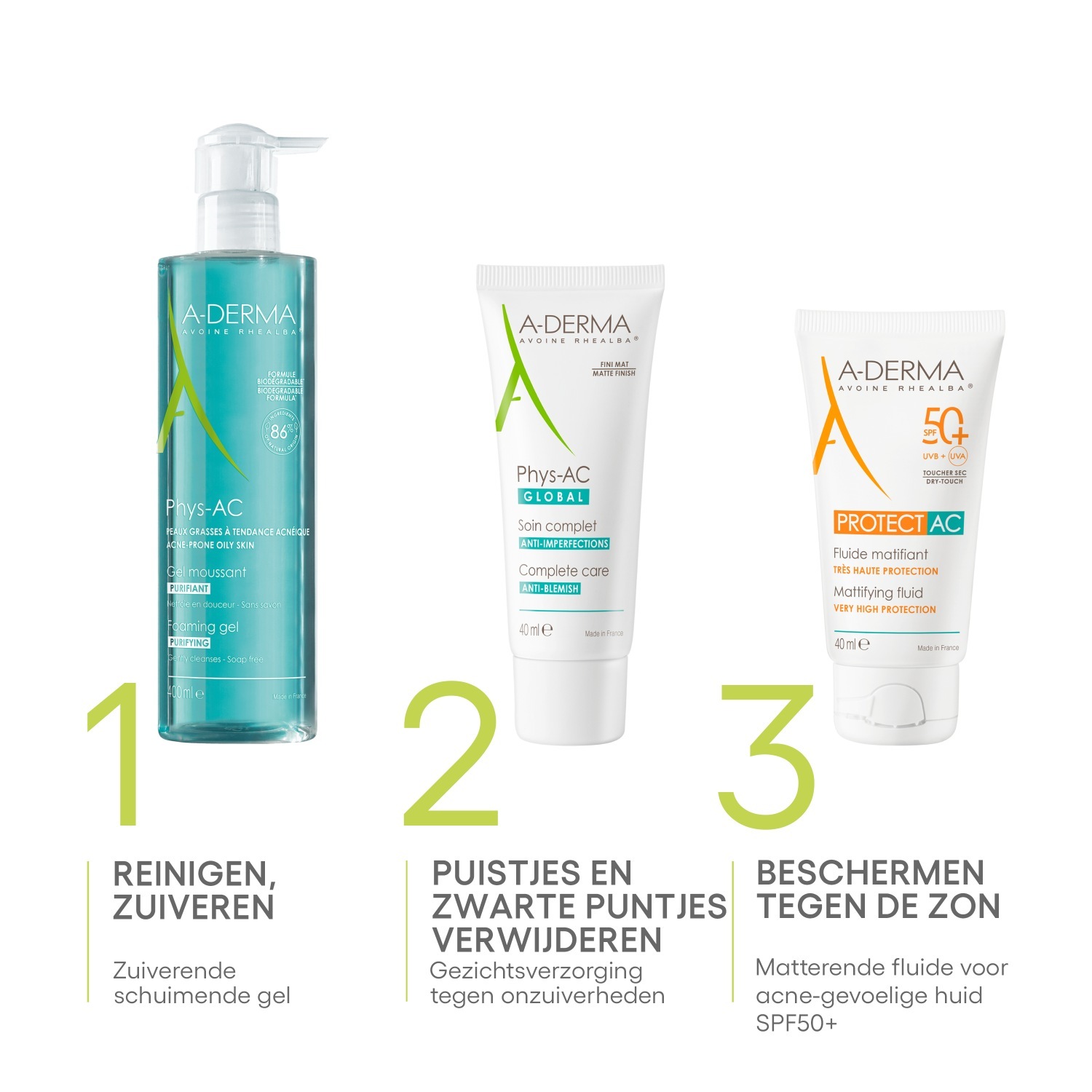 A-DERMA Apsauginis kremas nuo saulės AC matinį atspalvį suteikiantis skystis SPF 50+ - 40 ml