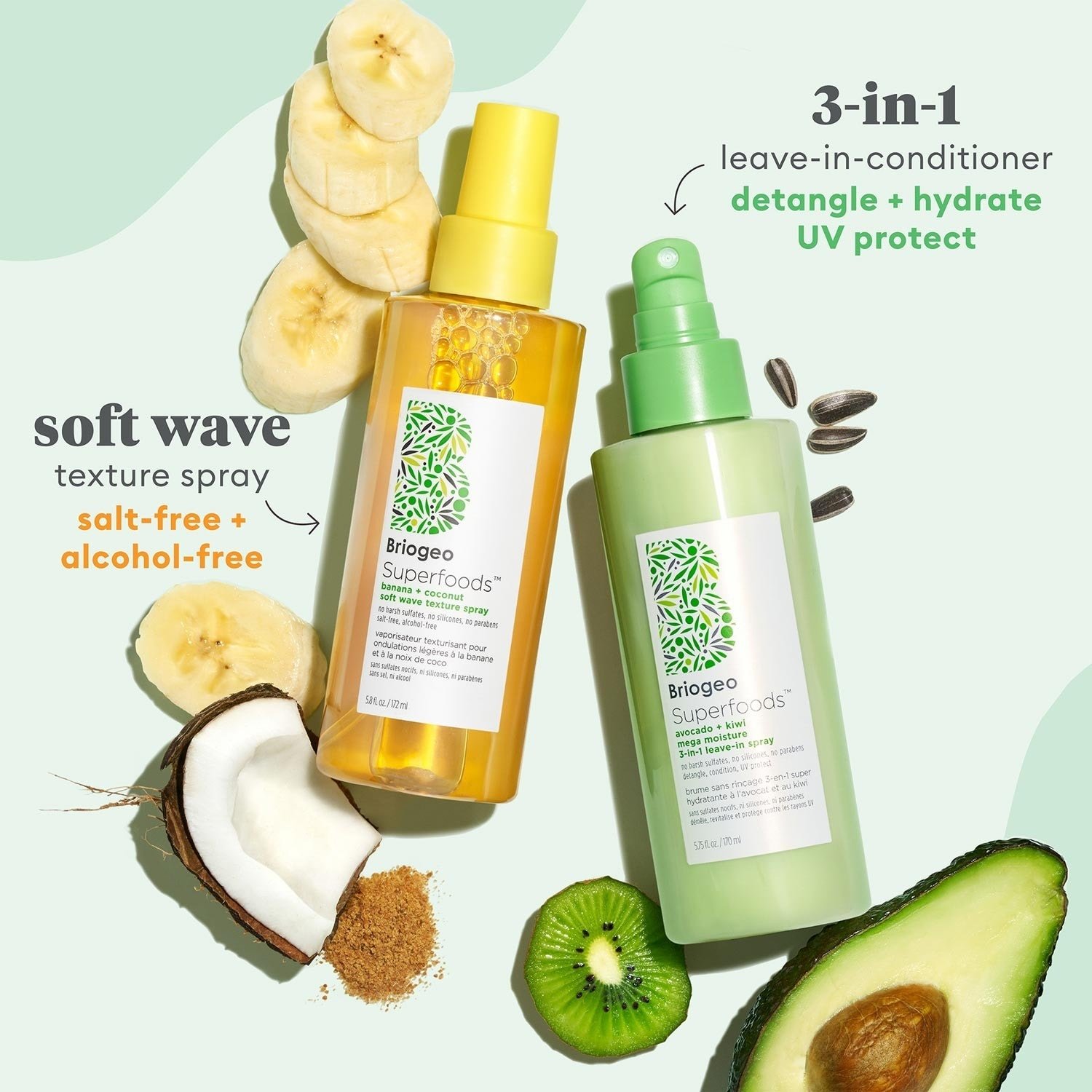 Briogeo bezoplachový kondicionér Superfoods™ Avokádo + Kiwi Mega Moisture 3 v 1 bezoplachový sprej - 170 ml