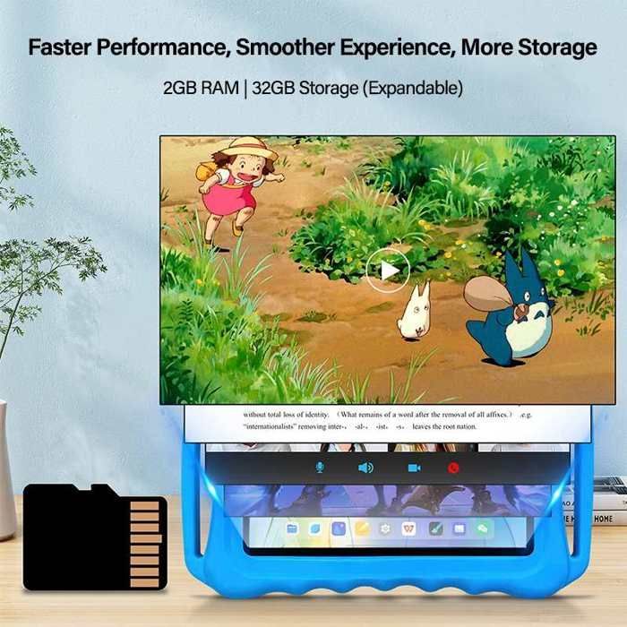 Tablette enfant 7 pouces Android 11 avec coque antichoc, contrôle parental, WiFi, Bluetooth, 2Go RAM 32Go, Bleu