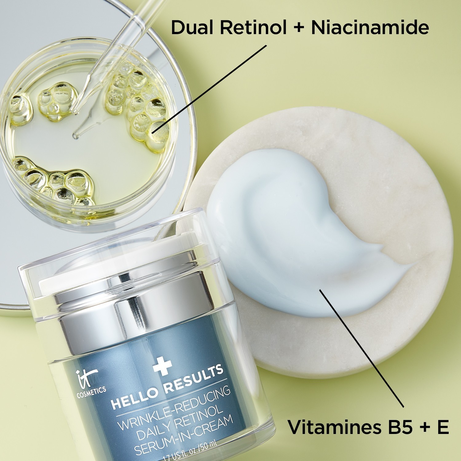 IT Cosmetics Nega proti staranju Hello Results HELLO RESULTS™ Serum v kremi z retinolom za vsakodnevno uporabo proti gubam – 50 ml