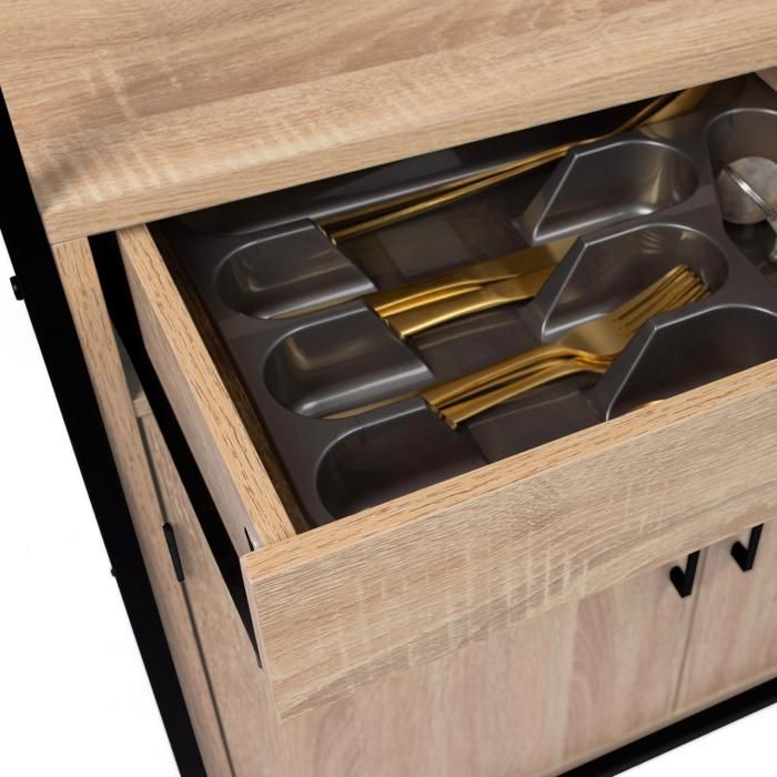 Aparador de cozinha IDMARKET Detroit de 80 cm, 4 portas, design industrial + gaveta