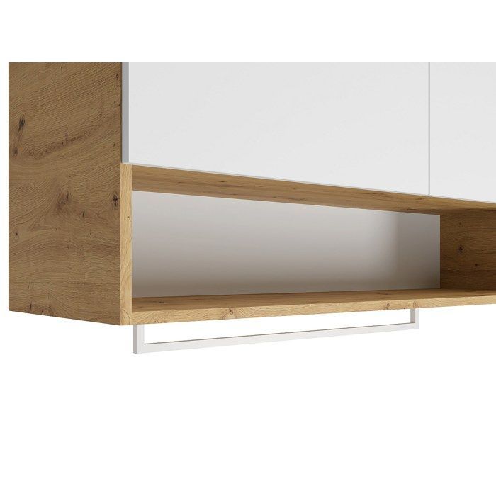 Meubles de buanderie pour machine à laver avec plan de travail - L122 cm -  Blanc et naturel clair - NATAJI