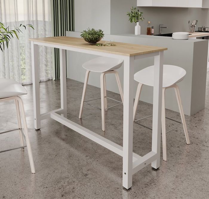 Mesa alta de bar | 140 x 100 x 40 cm | Color blanco y Sonoma | Mesa de cocina para 2 personas | Modelo Ani
