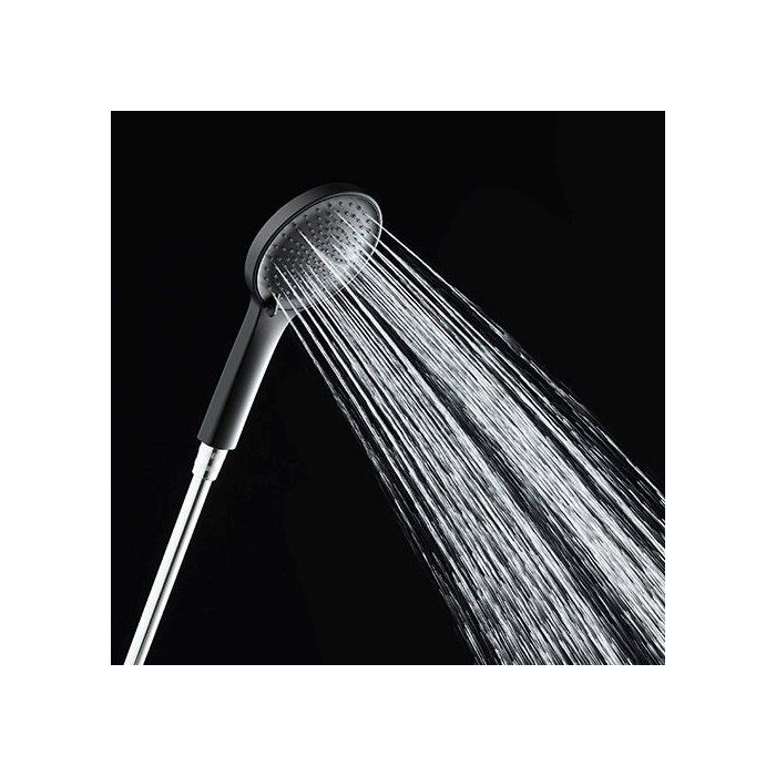 Shower column with thermostatic mixer - Edouard Rousseau - Ars Tab - Black - Round overhead shower - Hand shower
