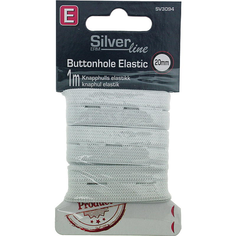 Fil à tricoter pour boutonnières 1 m x 20 mm, blanc