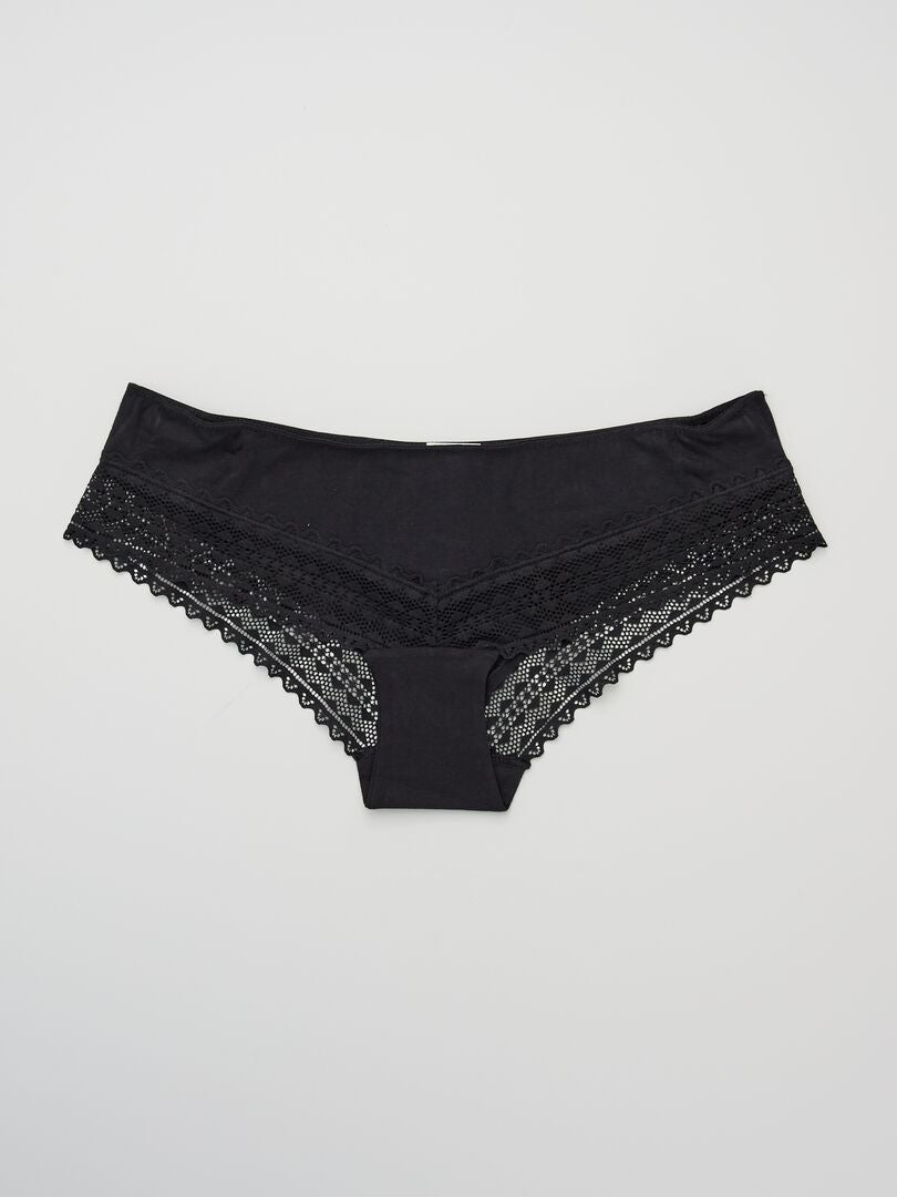 Conjunto de 3 bragas de algodón y encaje - NEGRO