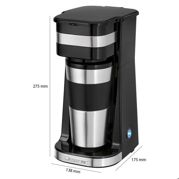 Macchina da caffè termica Clatronic KA 3733 per 1 tazza, con filtro, colore nero, acciaio inossidabile, 750 Watt