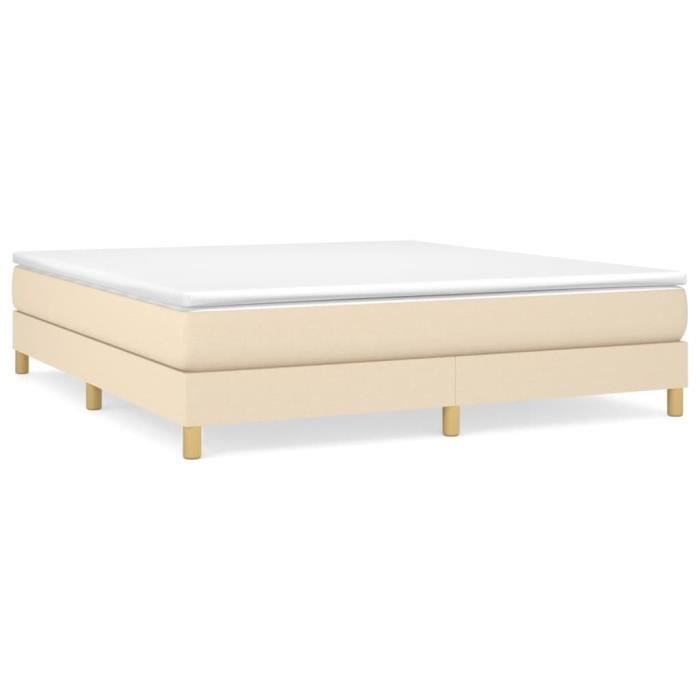 Sommier tapissier - AKOZON - 180x200 cm - Tissu crème - 2 places - À ressorts