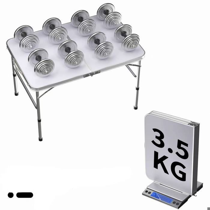 Portable folding aluminum camping table, 90cm wide, rectangular picnic table for kitchen and catering