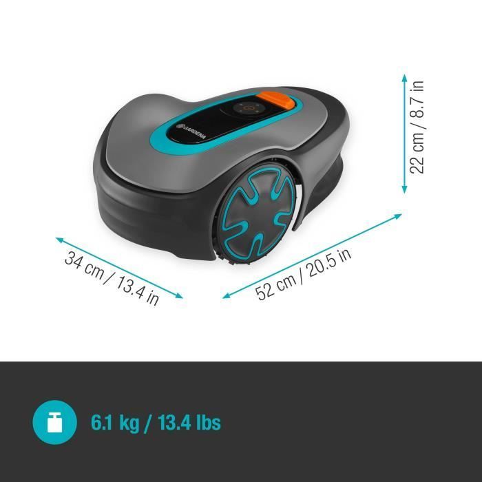 GARDENA SILENO minimo 250 robotic lawnmower – Bluetooth® connection – Max mowing area 250m² – Triple pivoting blades (15201-26)