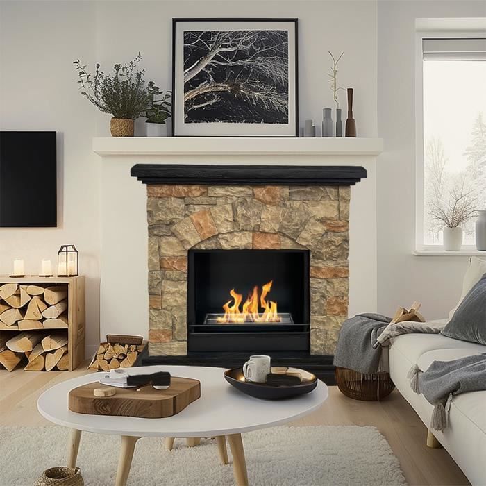 Chimenea de bioetanol - DIVINA FIRE - Belluno - Efecto piedra artificial - 105x38x100 cm - Ecológica