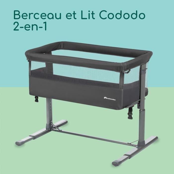 BEBECONFORT Zina Foldable Baby Crib & Co-sleeper, 0-6 m (0-9 kg), 5 Positions, Adjustable Mattress, Mineral Graphite