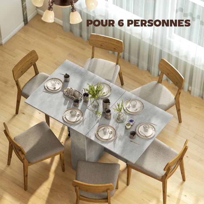Folding table - HOMCOM - kitchen/dining room, removable on casters, 2 integrated shelves - wood - 75x140x74cm - grey
