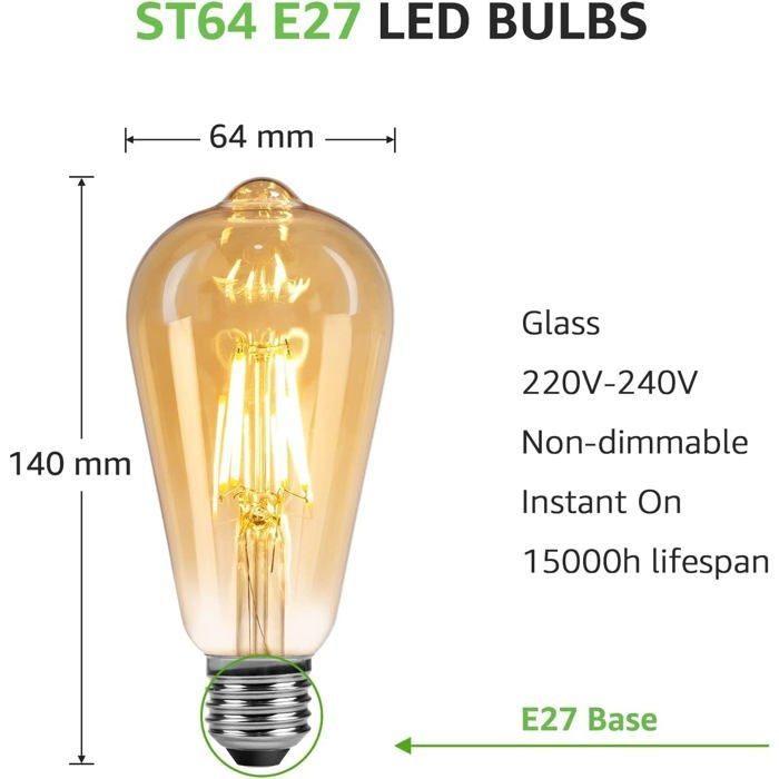 Lampadina LED E27 - AIMOONSA - ST64 - 4,8 W (equivalente a 40 W) - 470 lm - Bianco caldo 2500 K