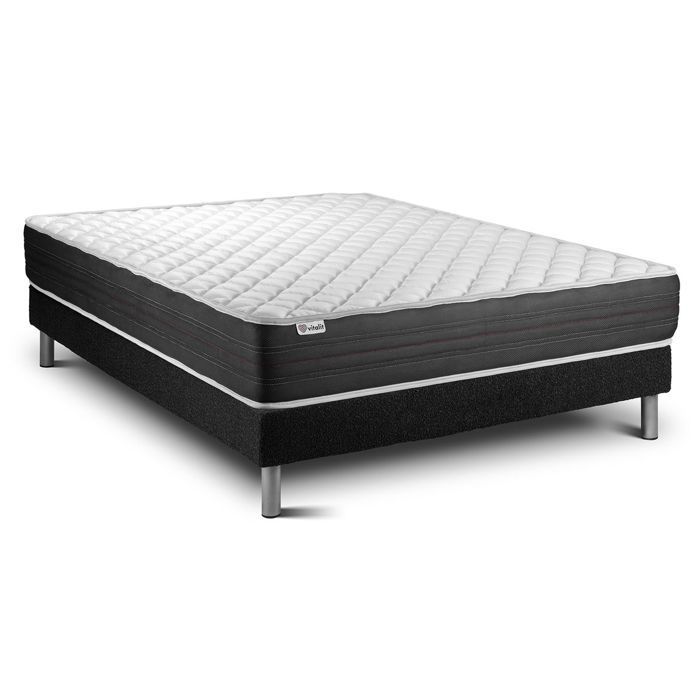 Ensemble Matelas Sommier 180x200 cm - Sommier Noir (en kit) - Vitalmemo One Noir