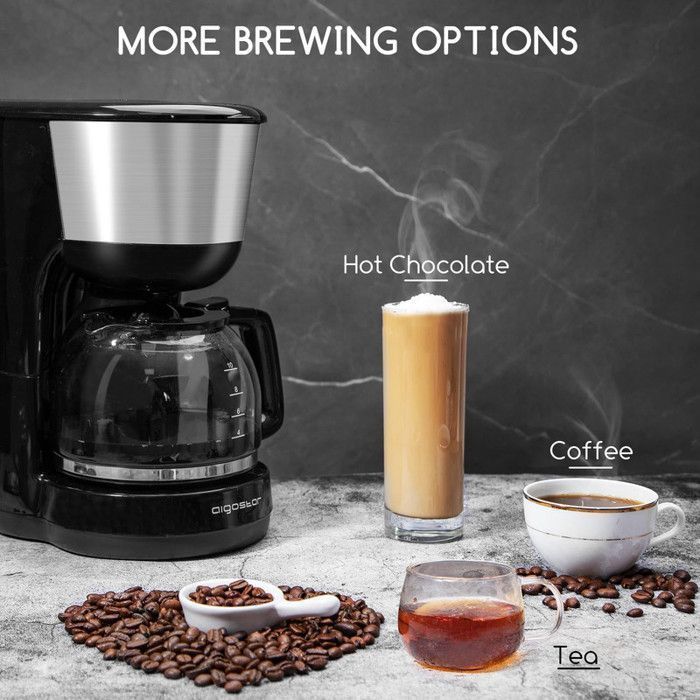Caffettiera a filtro Aigostar, 1000 W, capacità 1,25 l, senza BPA, con filtro permanente lavabile e funzione di mantenimento in caldo.