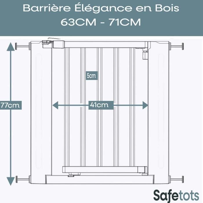 Cancello Safetots elegante in legno naturale, 63 cm - 71 cm