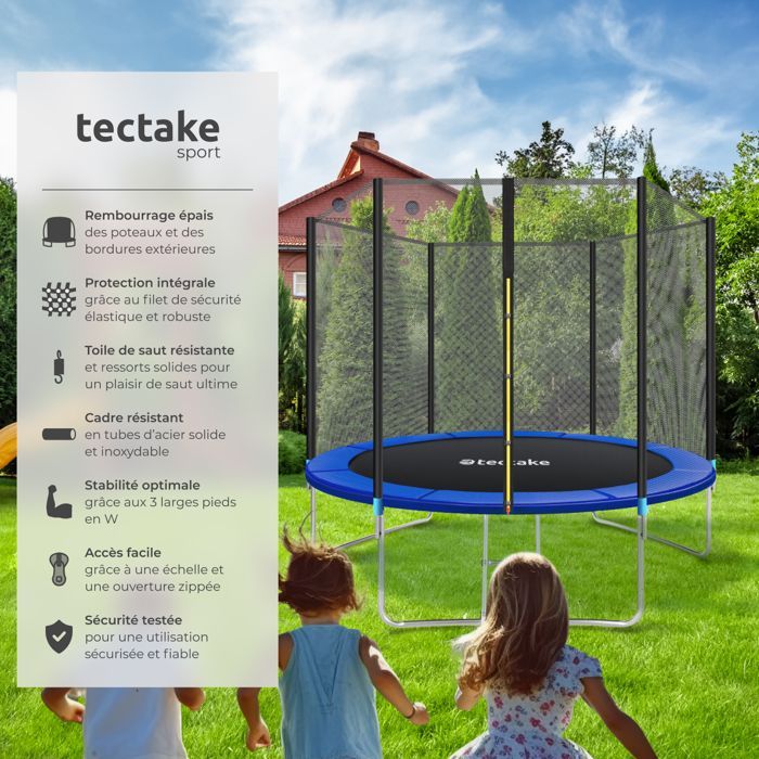 Trampoline - TECTAKE - GARFUNKY Model B Trampoline with durable steel jumping mat, 305 cm - Black/blue