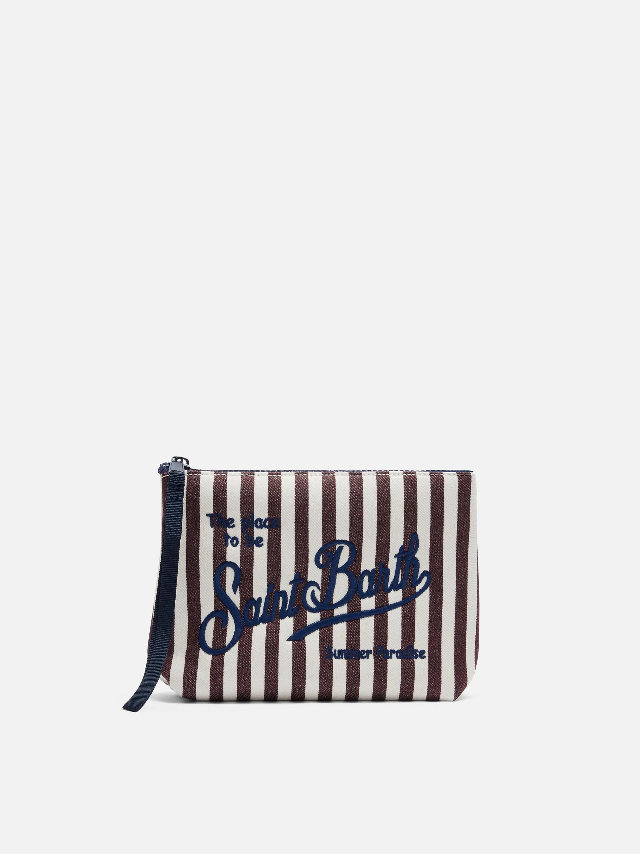 Aline gestreepte clutch met denimlook