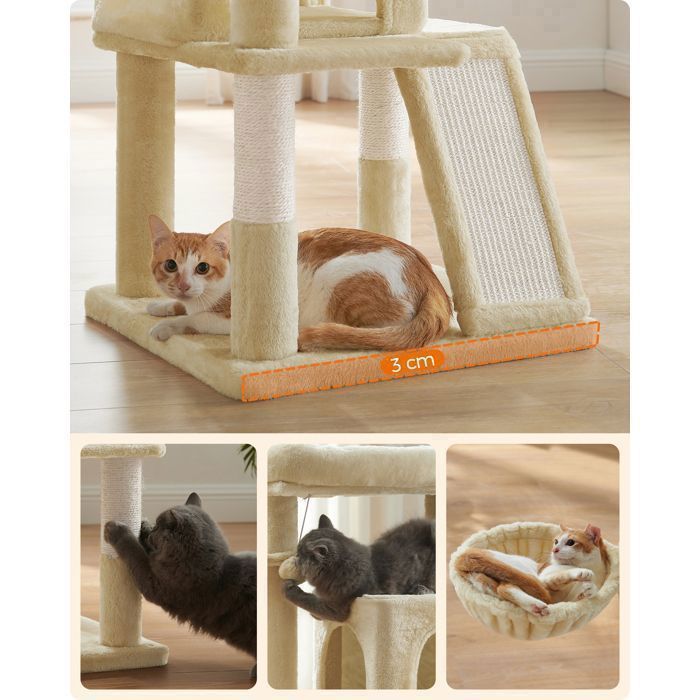 FEANDREA Arbre à Chat, Tour avec Haute de 96 cm, Plate-Forme d'observation, Beige