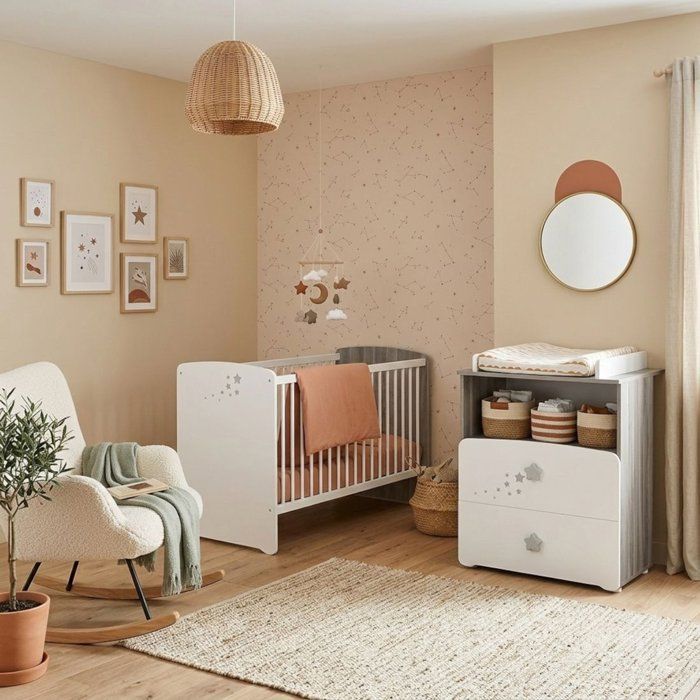 Conjunto de habitación para bebé Nao: cuna de 120x60 cm y cambiador - Babyprice - Blanco