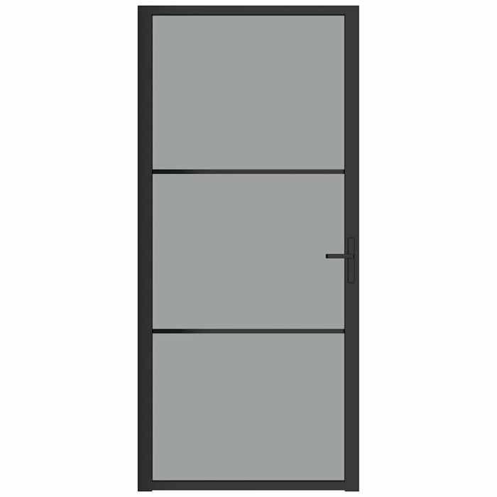 Puerta de interior - Puertas de entrada 93x201,5 cm, negra, vidrio ESG y aluminio 242522